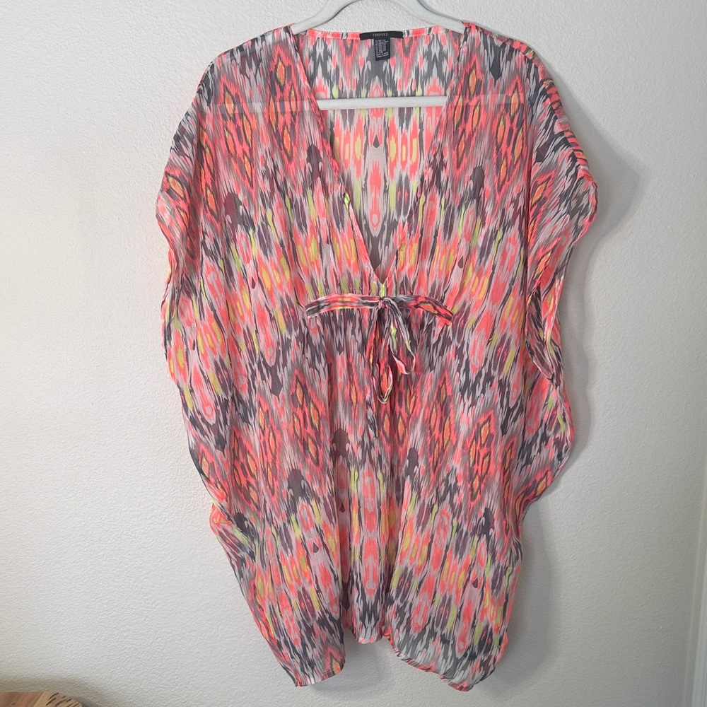 Forever 21 Coral, Pink & Gray Ikat Swim Cover-Up